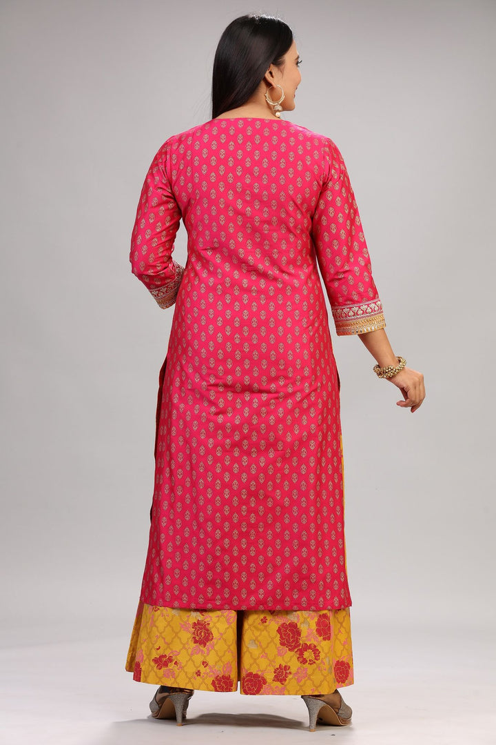 Gangotri Pink & Mustard Cotton Silk Suit Set