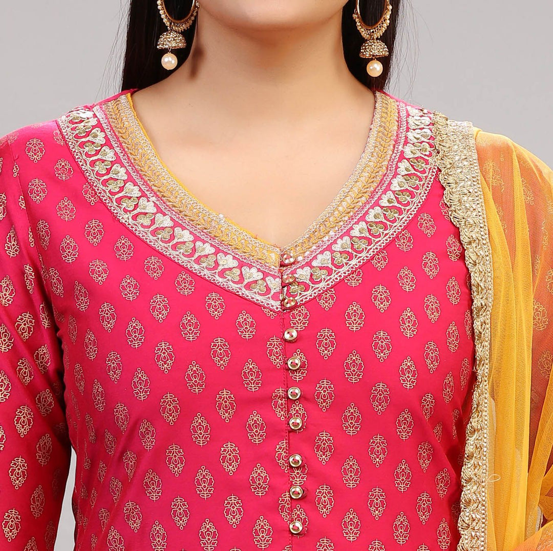 Gangotri Pink & Mustard Cotton Silk Suit Set