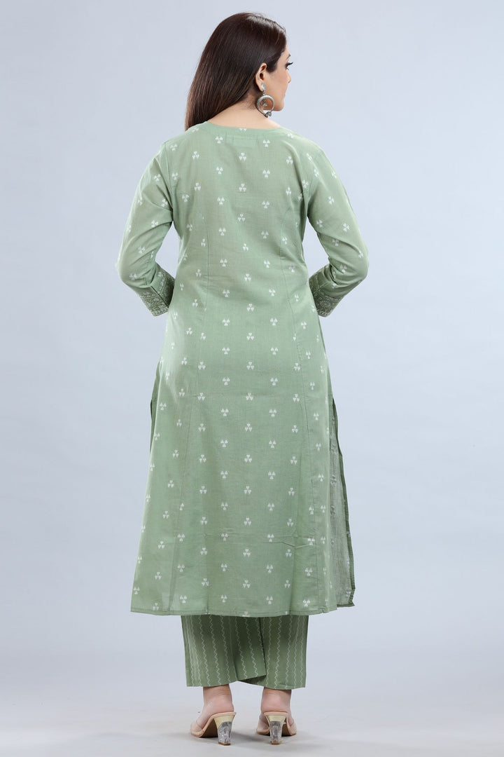 Pista Green Cotton A Line Yarndyed Kurta Pant Co ord Set