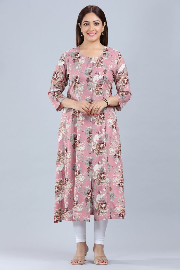 Light Purple Rayon A Line Printed Kurta