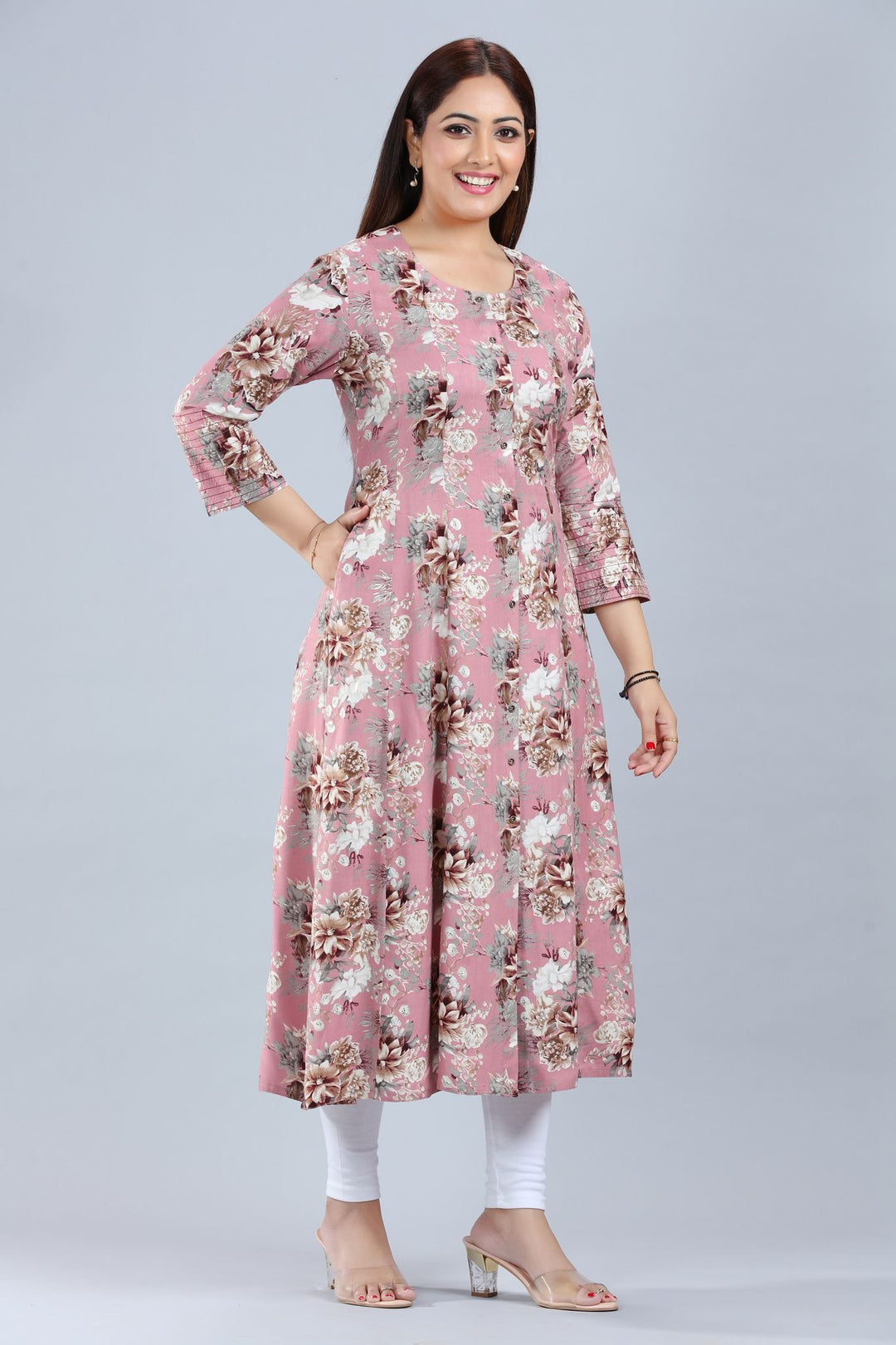 Light Purple Rayon A Line Printed Kurta