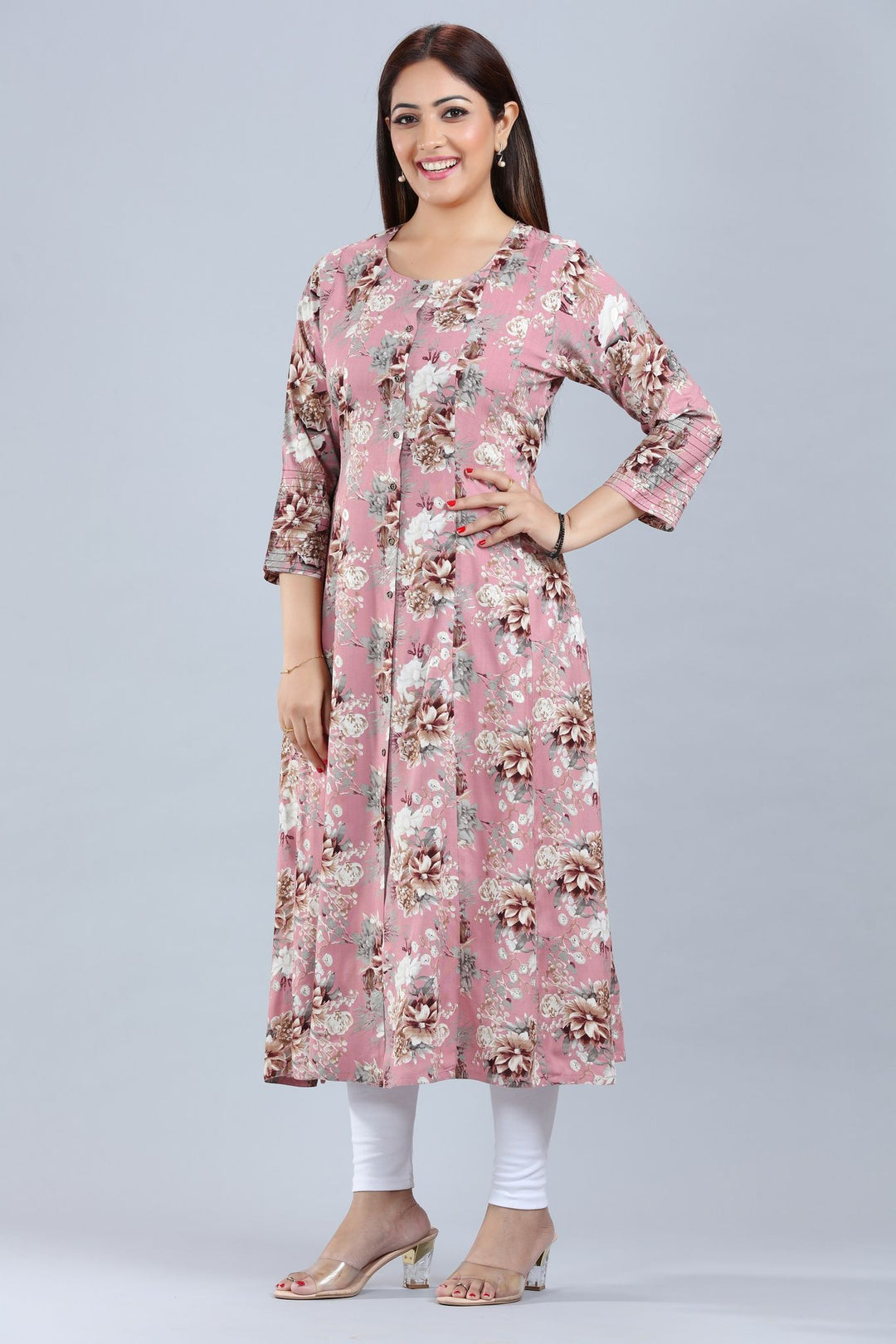 Light Purple Rayon A Line Printed Kurta