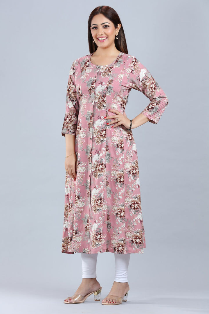 Light Purple Rayon A Line Printed Kurta