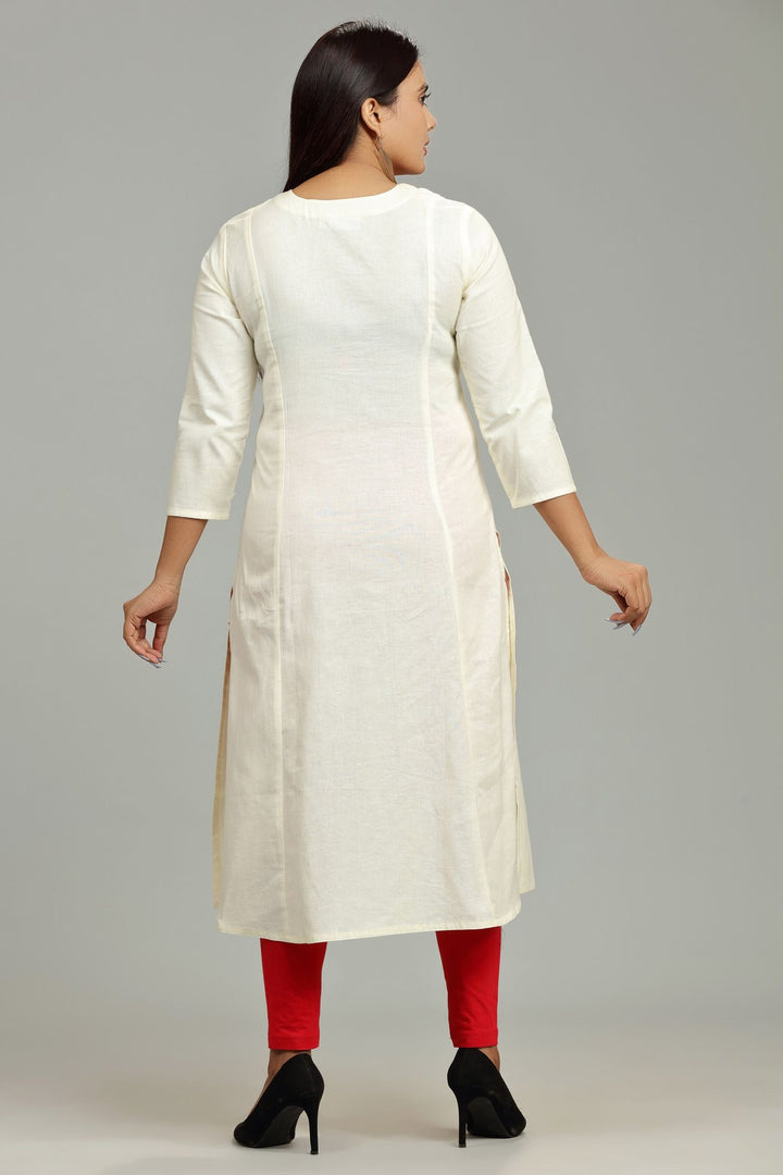 Off White Cotton A Line Embroidered Kurta