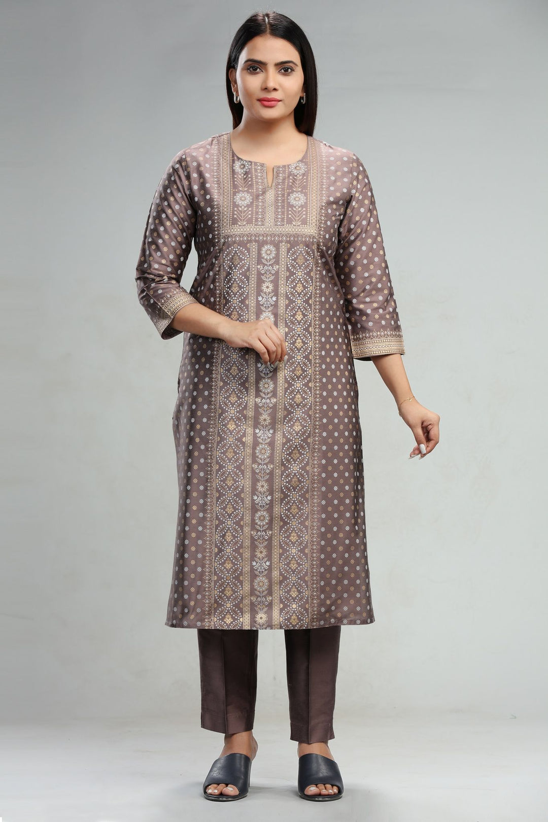 Grace Brown Cotton Silk Kurta With Pant Set