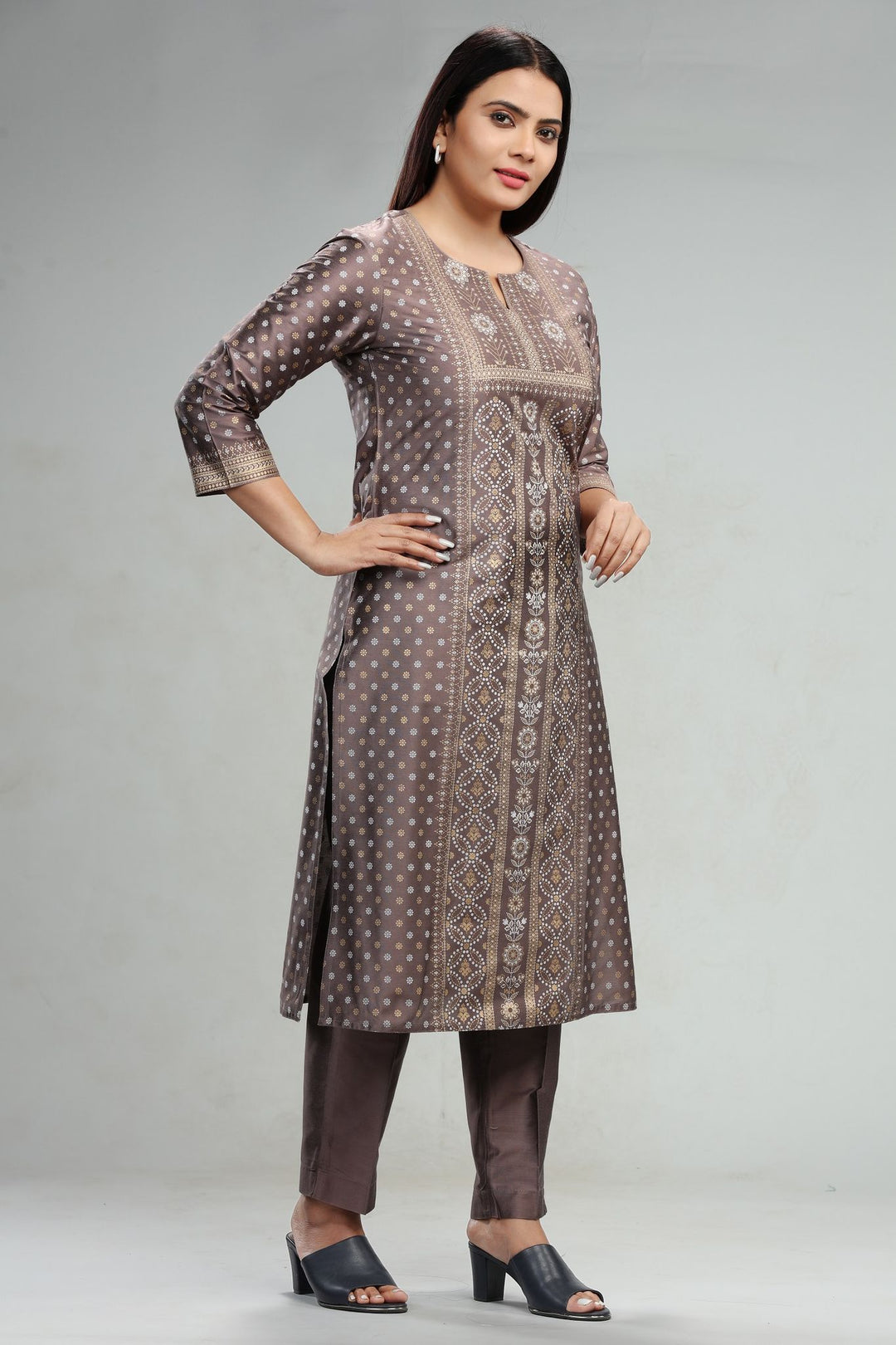 Grace Brown Cotton Silk Kurta With Pant Set