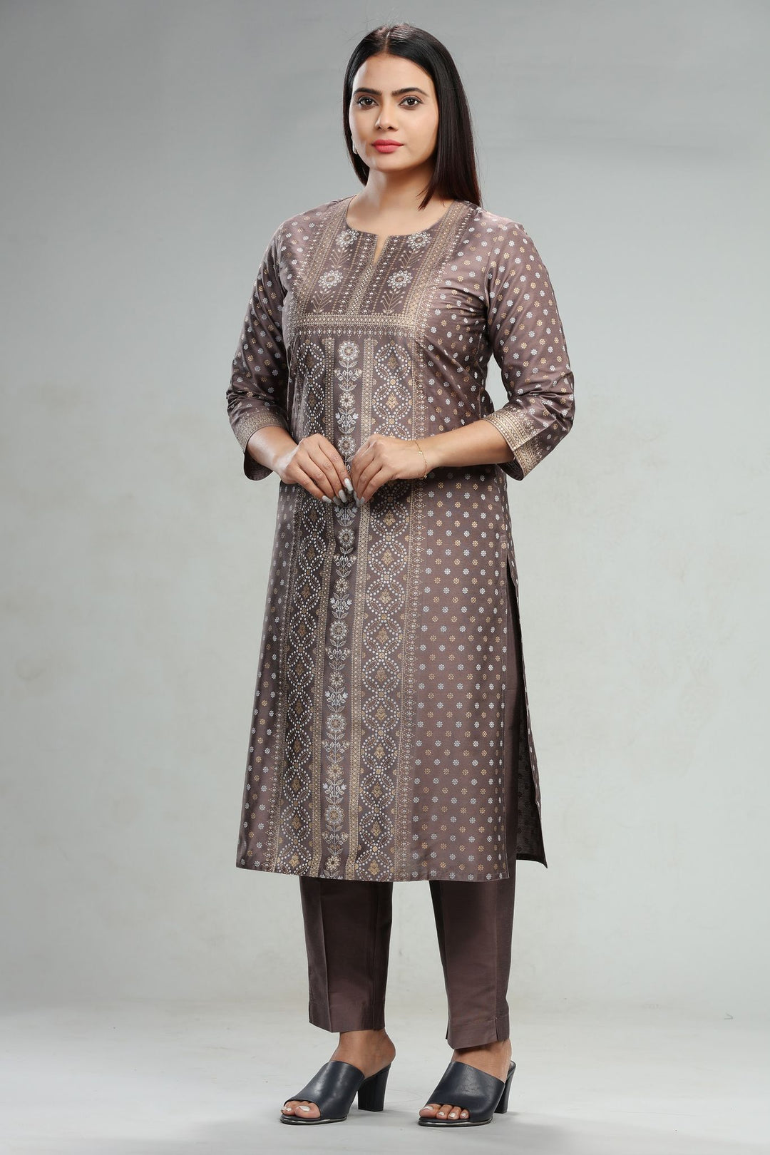 Grace Brown Cotton Silk Kurta With Pant Set