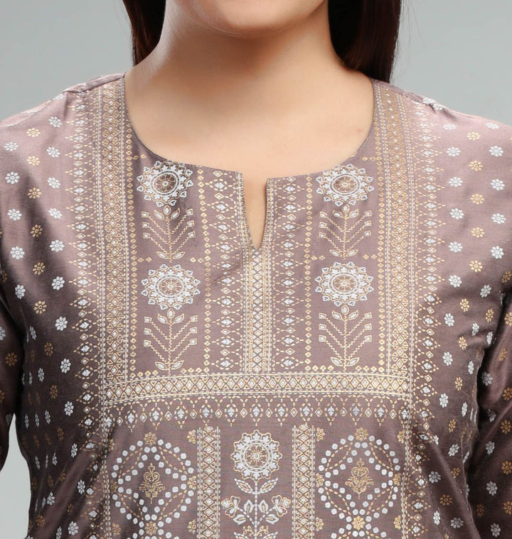 Grace Brown Cotton Silk Kurta With Pant Set