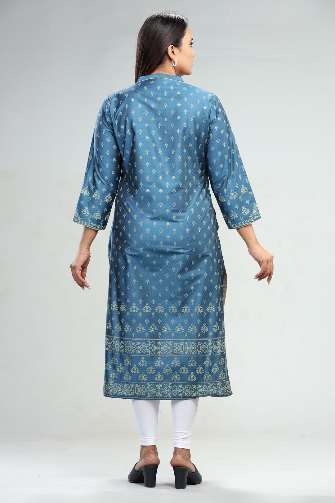 Royal Blue Cotton Silk Straight Printed Kurta