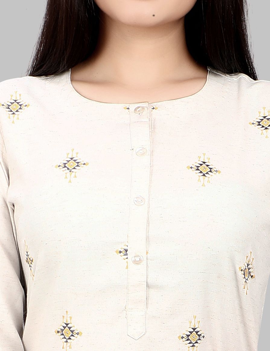 Off White Cotton A-Line Embroidered Kurta