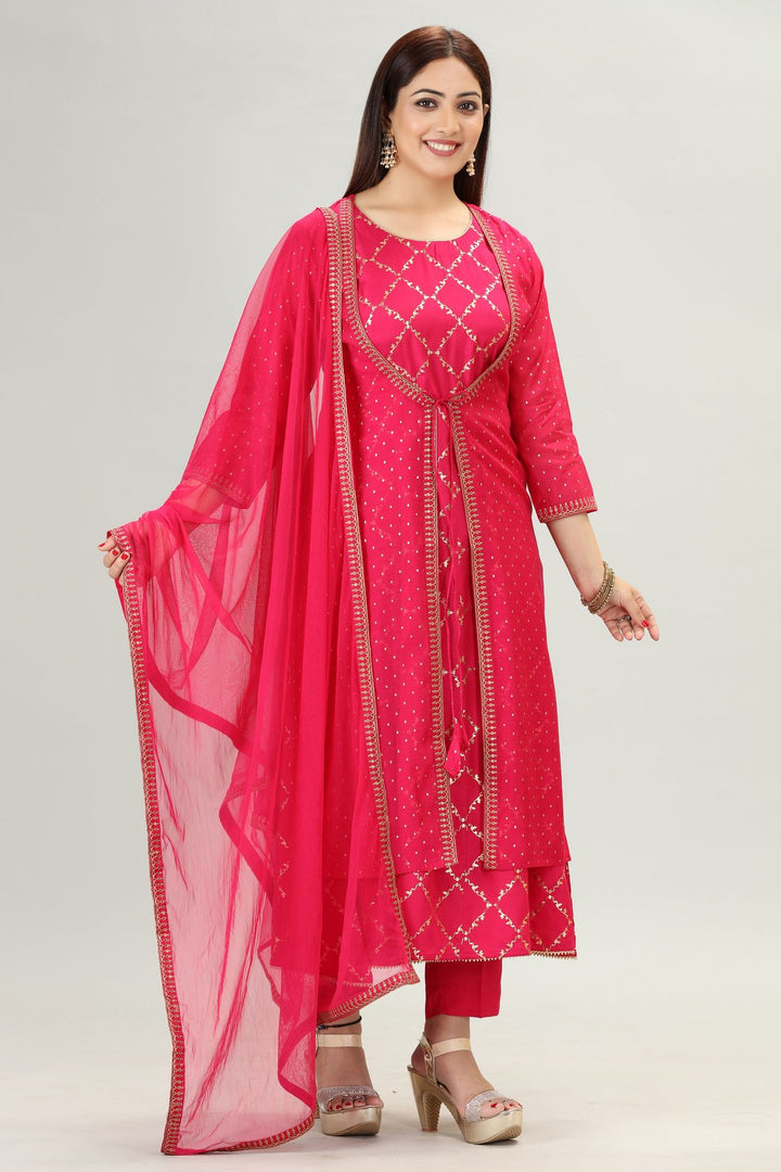 Hara Rani Pink Chanderi Embroidered Suit Set