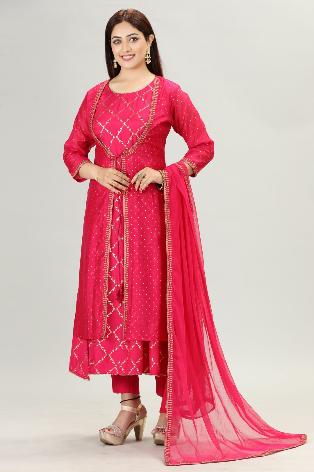 Hara Rani Pink Chanderi Embroidered Suit Set