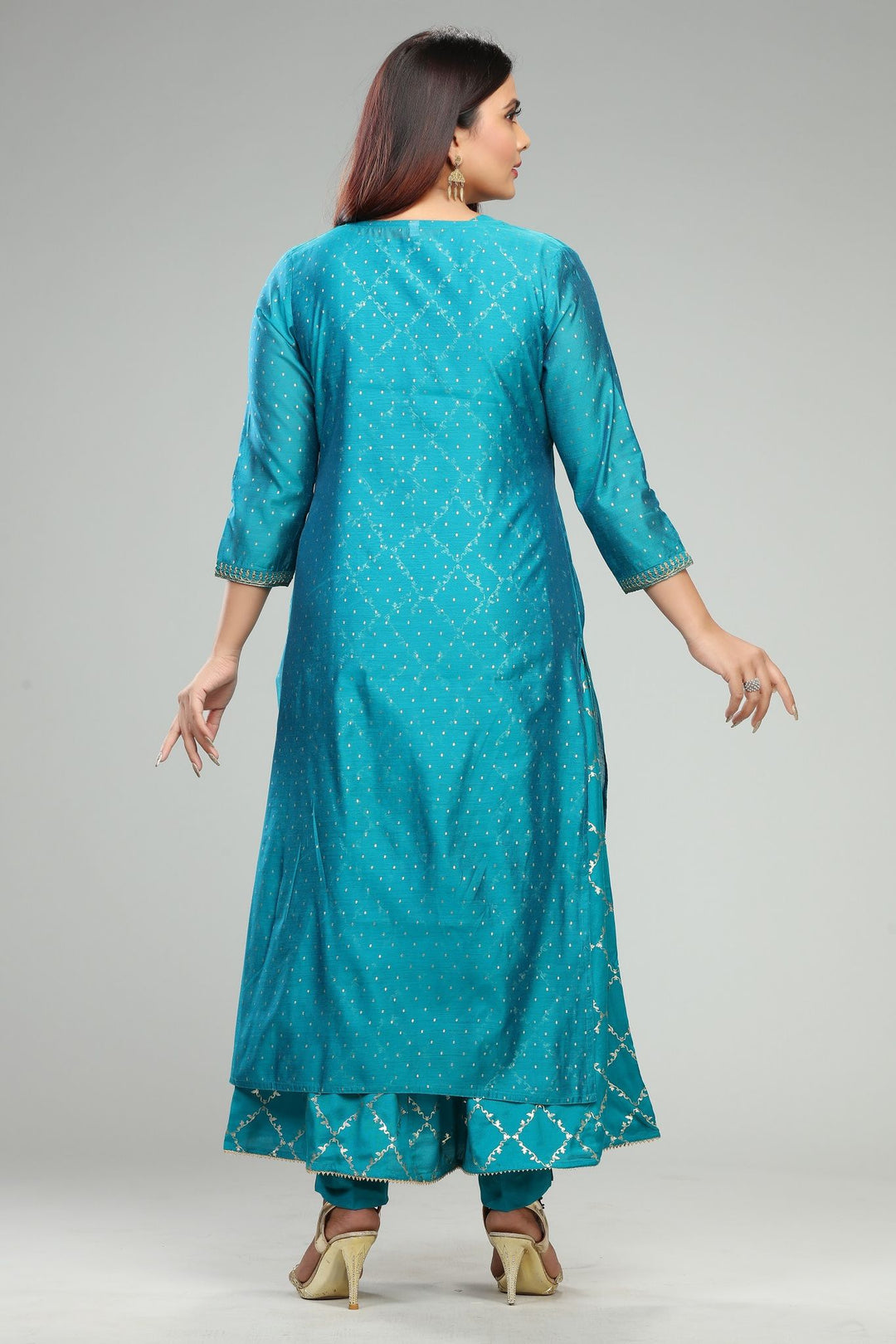 Teal Chanderi Embroidered Suit Set