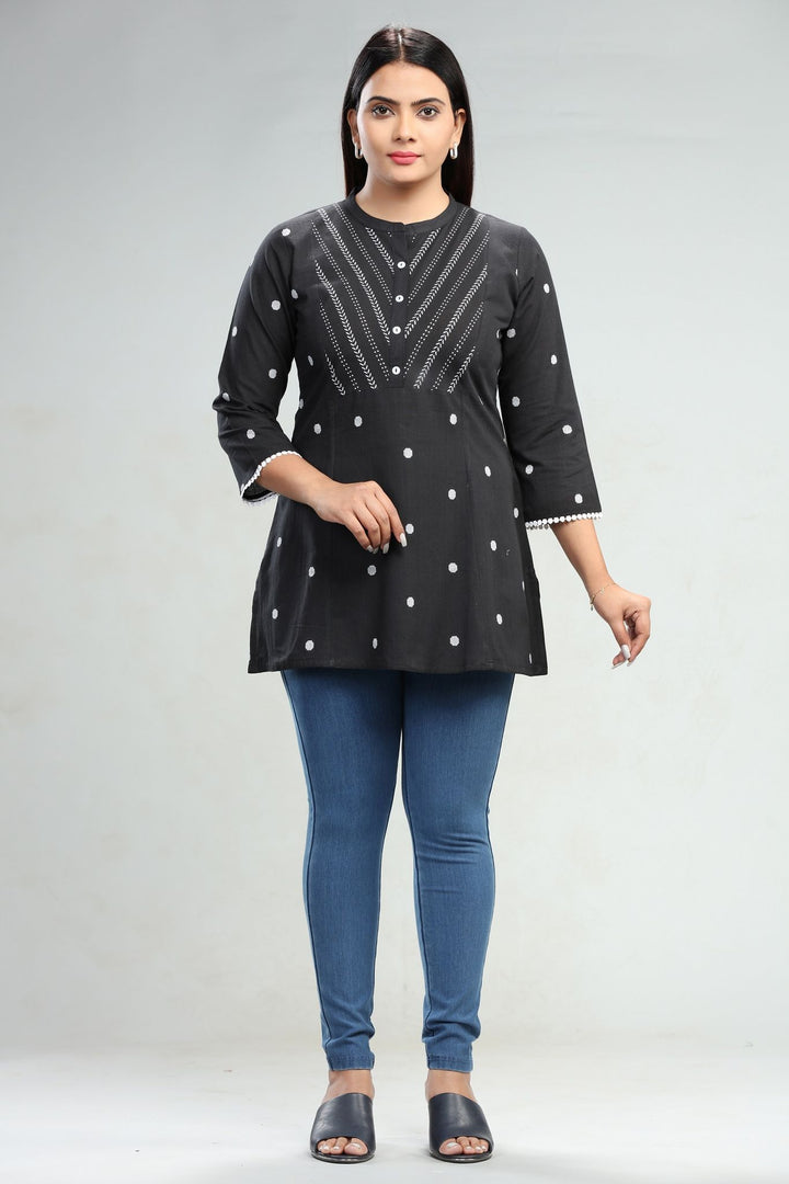 Heena Black Cotton Short Kurtis