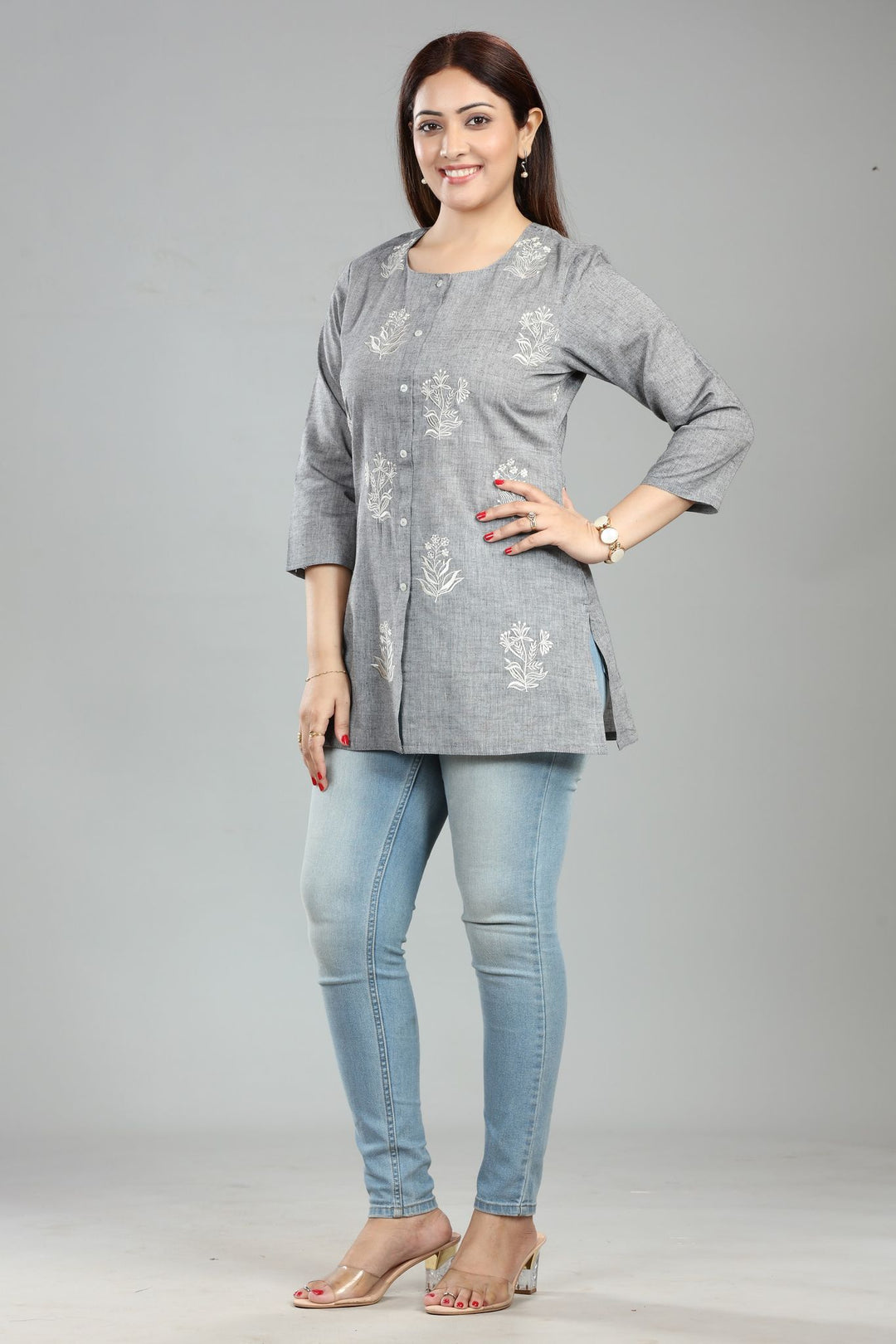 Helena Gray Short Flex Cotton Short Kurti