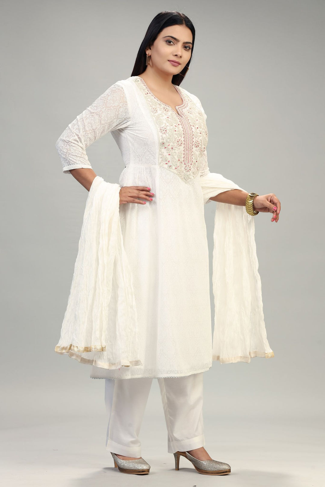 Humera White Cotton Embroidered Suit Set