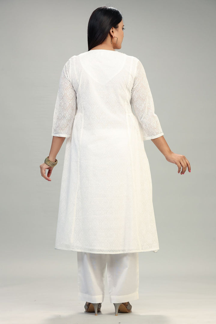 Humera White Cotton Embroidered Suit Set