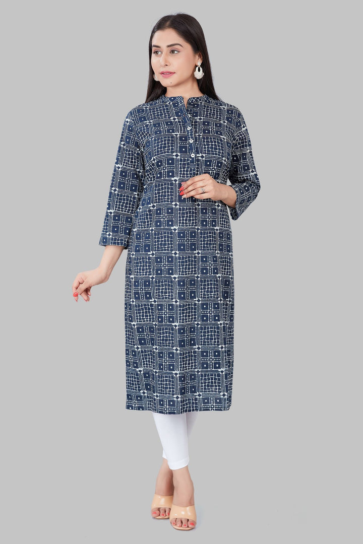 Navy Blue Cotton Straight Printed Kurta