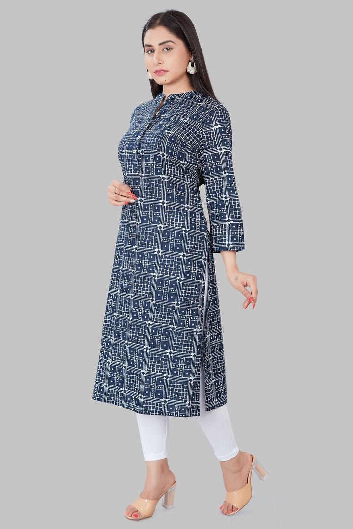 Navy Blue Cotton Straight Printed Kurta