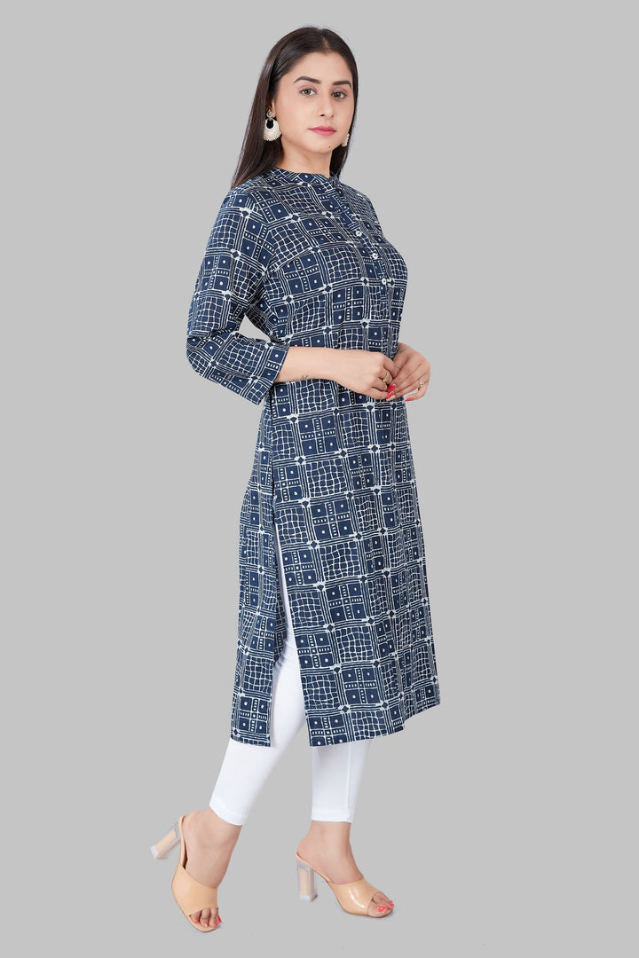 Navy Blue Cotton Straight Printed Kurta