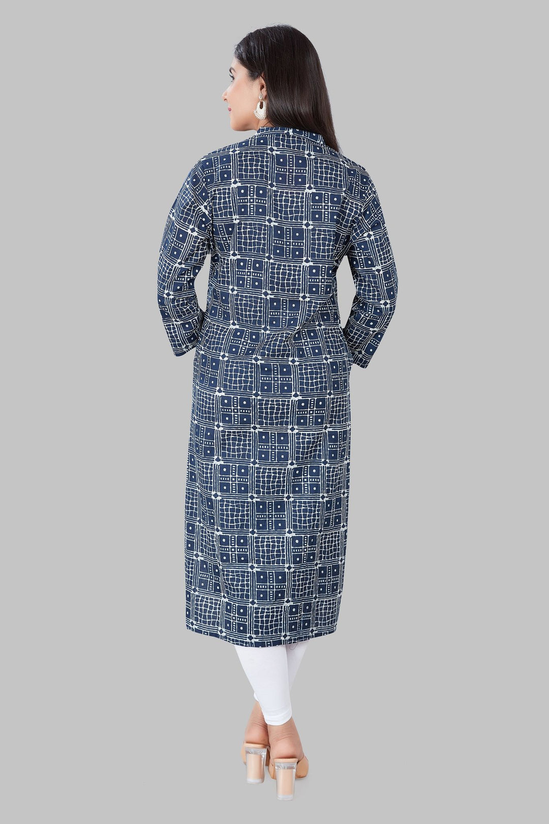 Navy Blue Cotton Straight Printed Kurta