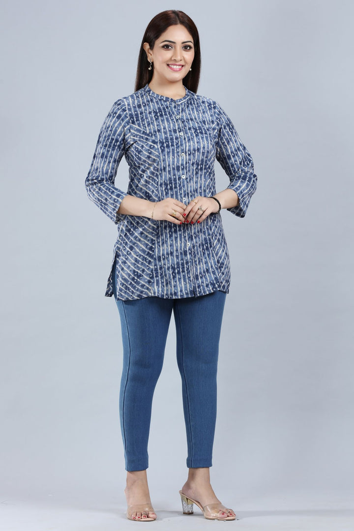 Inaya Navy Blue Cotton Short Kurti