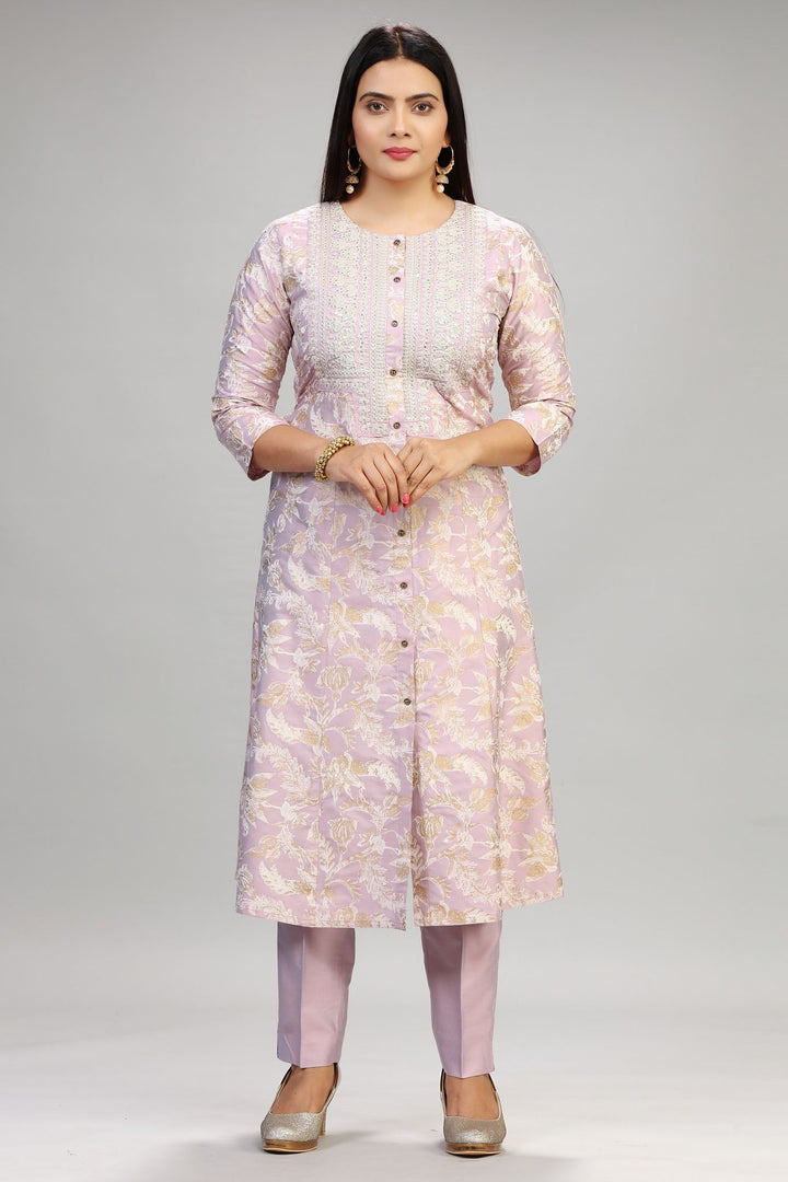 Irya Light Purple Cotton Silk Kurta With Pant Set