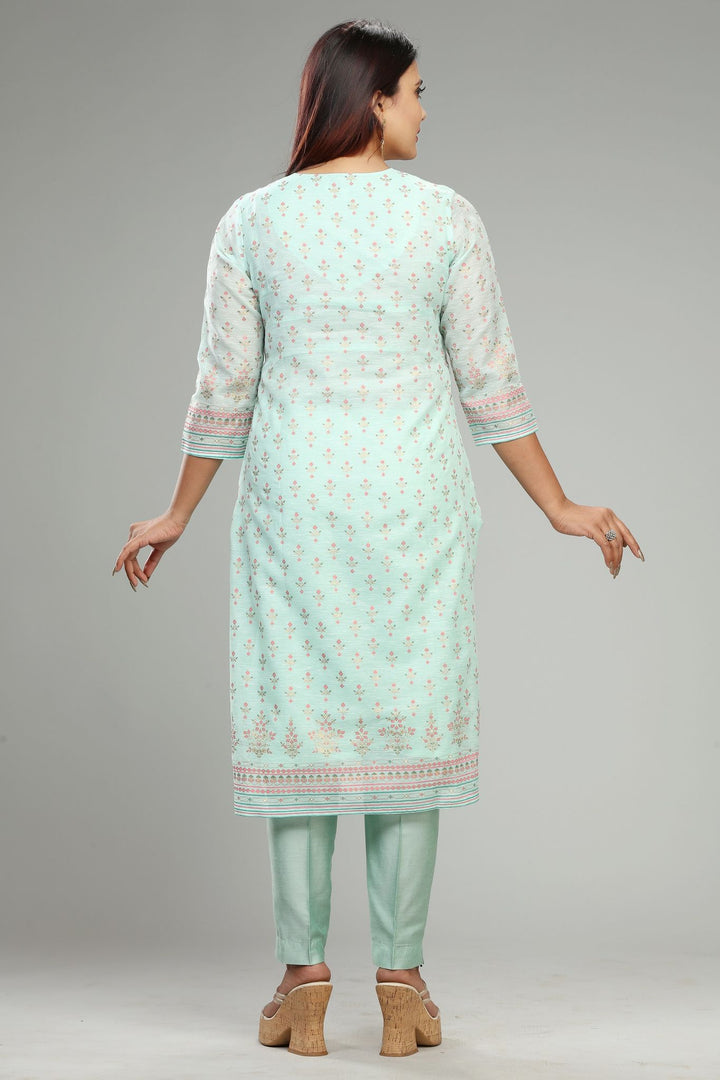 Jagvi Pista Green Chanderi Embroidered Suit Set for women