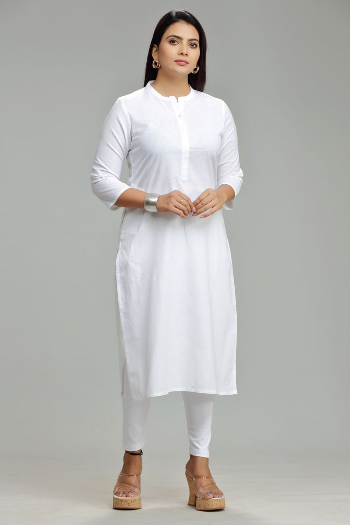 White Cotton Straight Solid Kurta