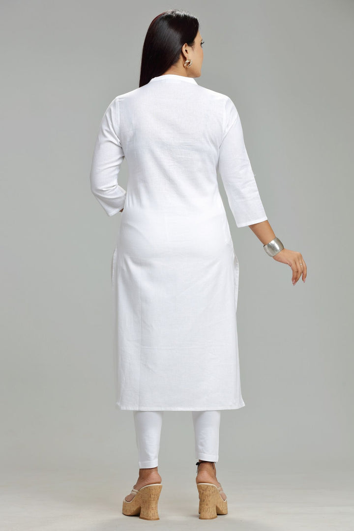 White Cotton Straight Solid Kurta