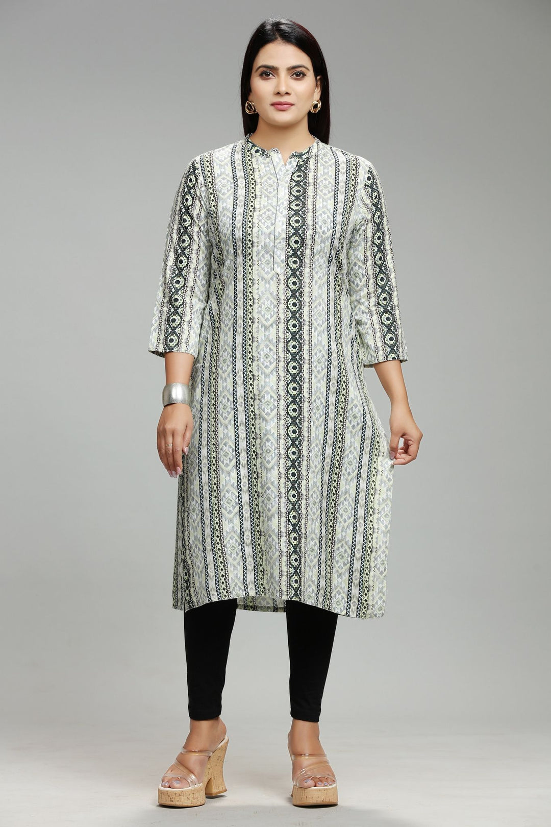 Green Rayon Straight Printed Kurta