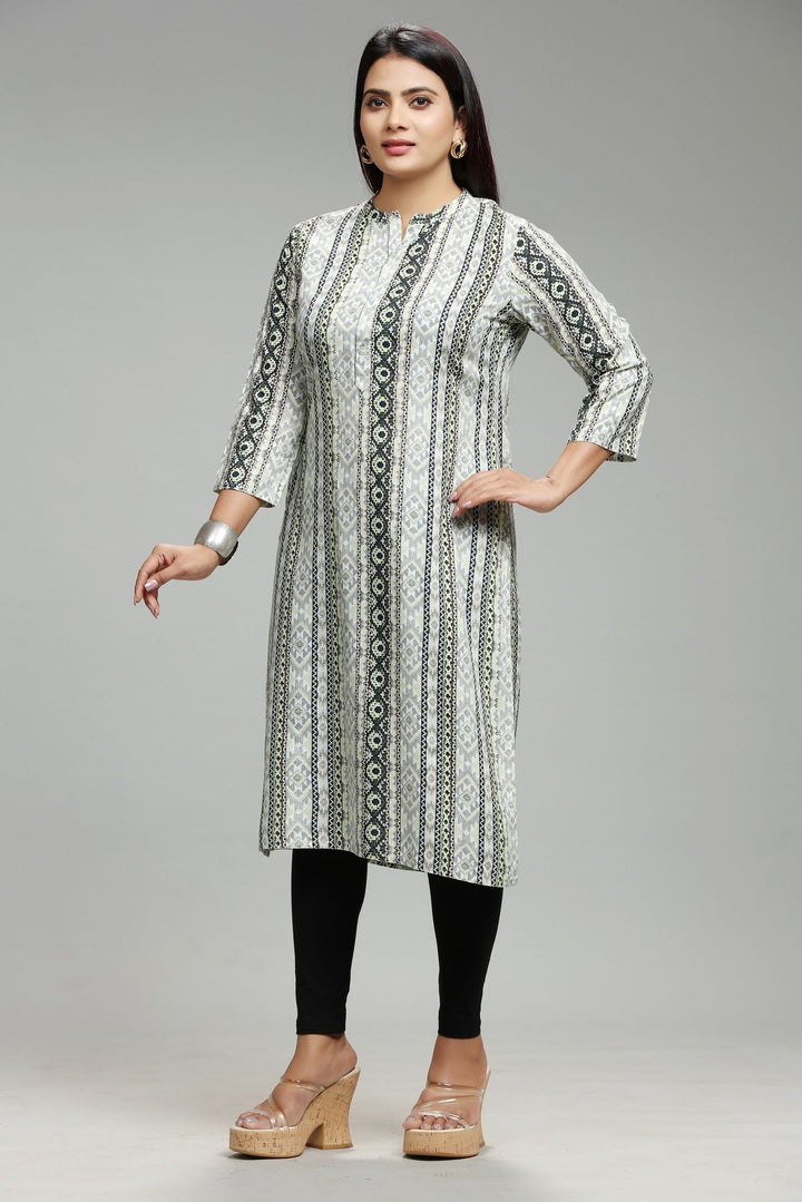 Green Rayon Straight Printed Kurta