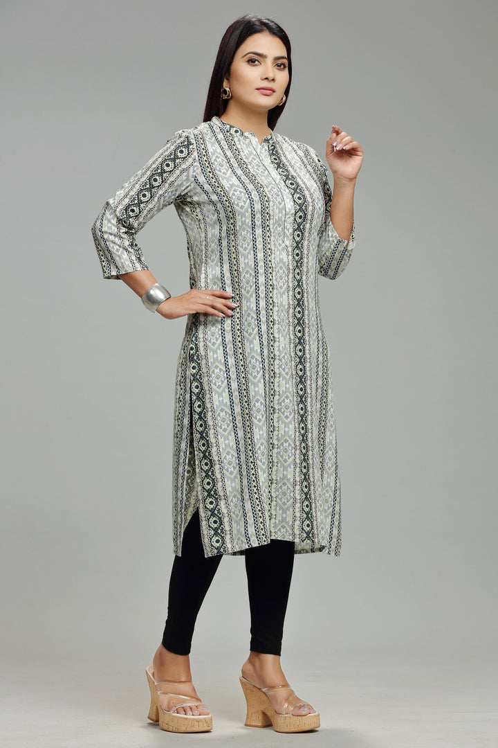 Green Rayon Straight Printed Kurta