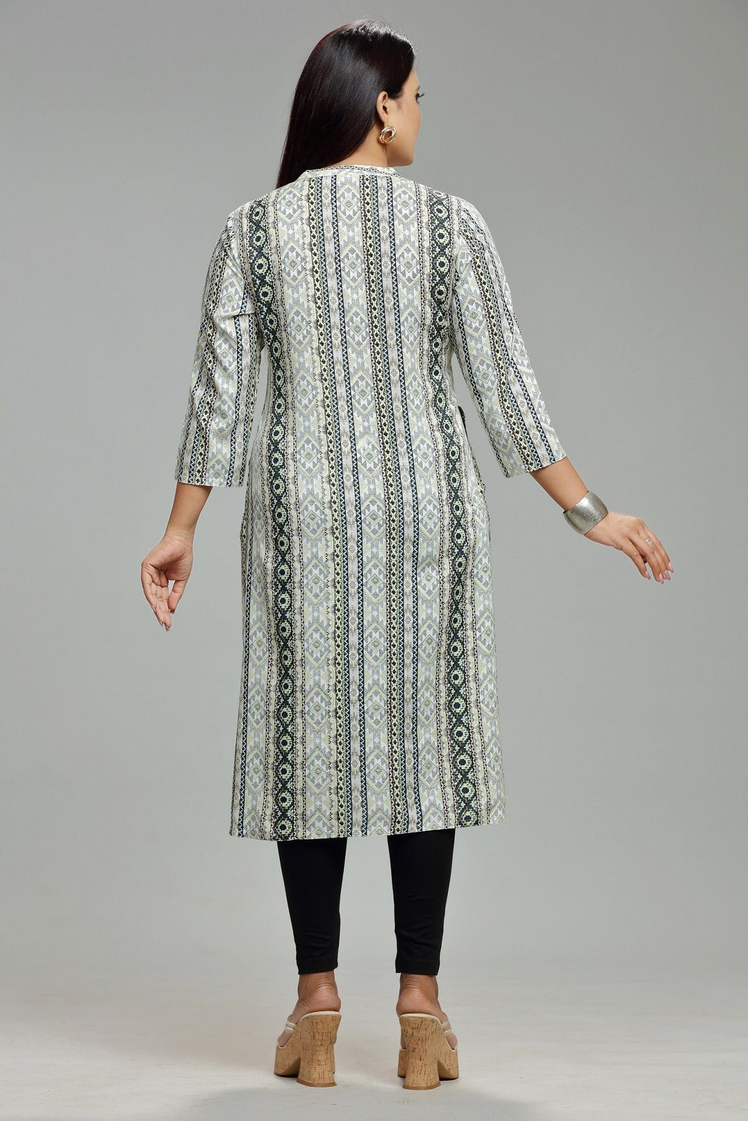 Green Rayon Straight Printed Kurta