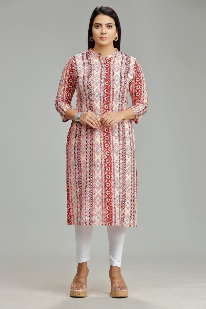 Light Orange Rayon Straight Printed Kurta