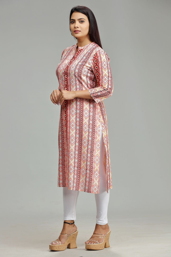 Light Orange Rayon Straight Printed Kurta