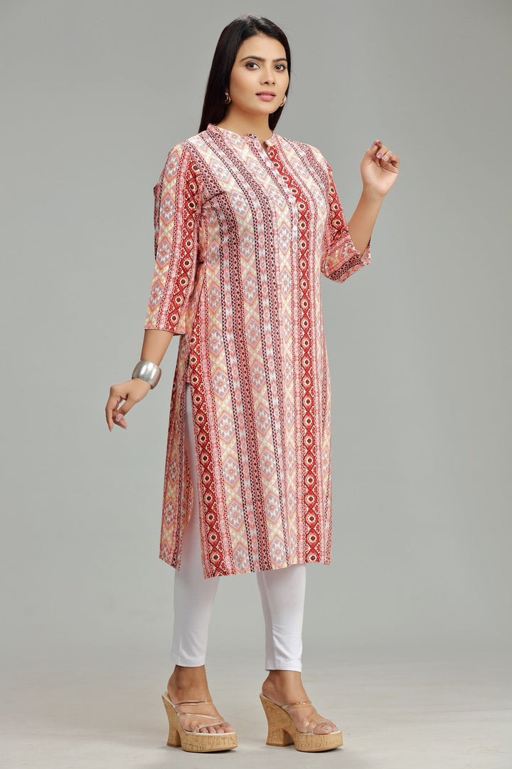 Light Orange Rayon Straight Printed Kurta