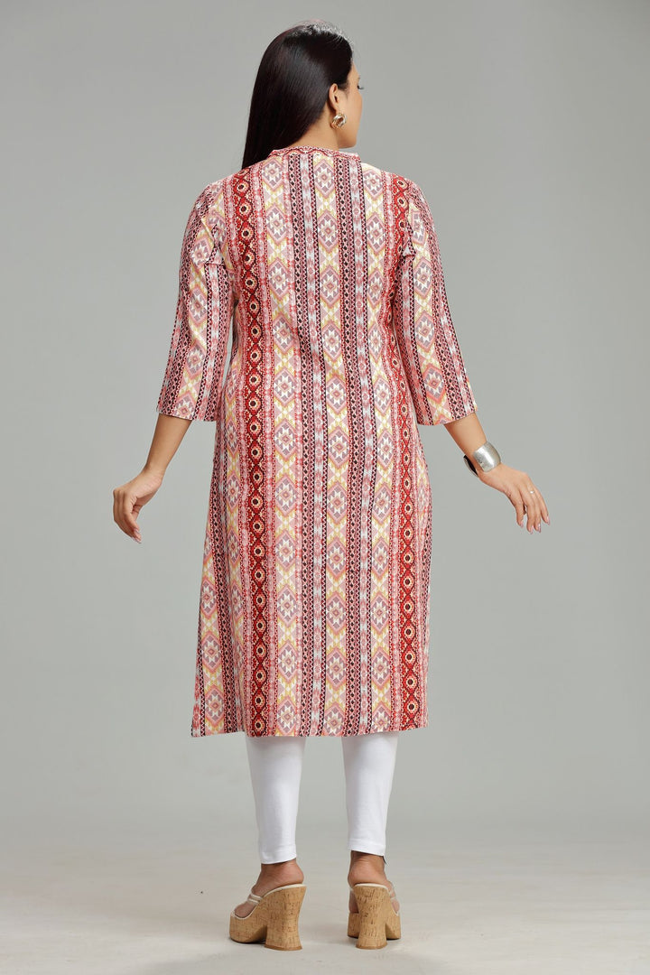 Light Orange Rayon Straight Printed Kurta