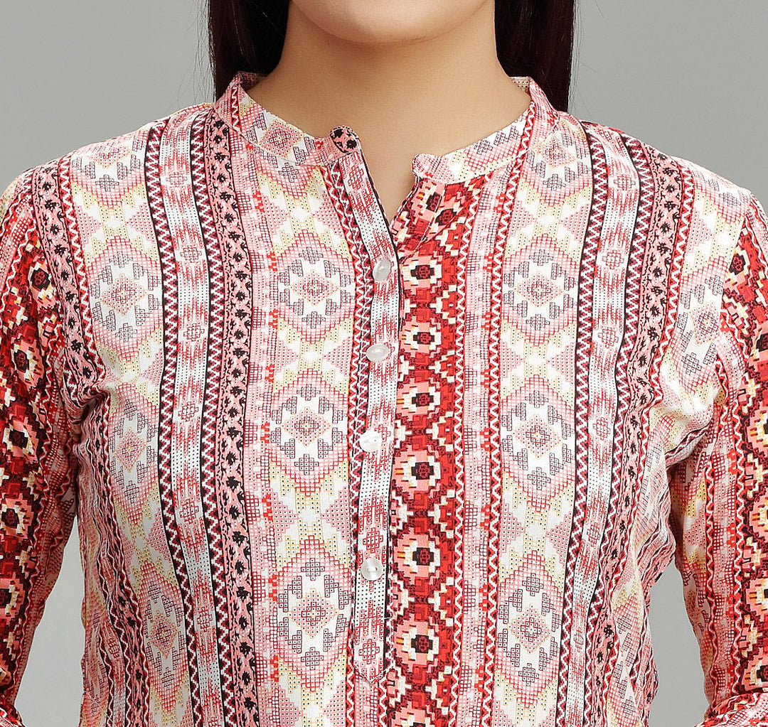 Light Orange Rayon Straight Printed Kurta