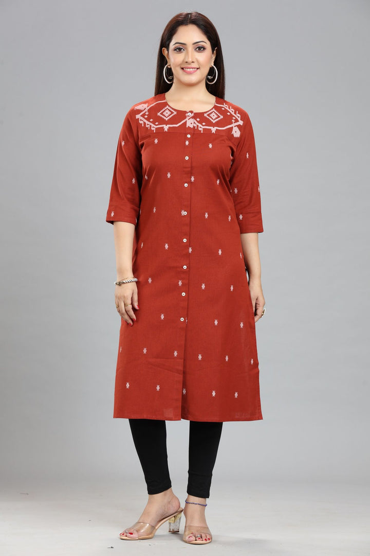 Rust Cotton Straight Yarndyed Kurta