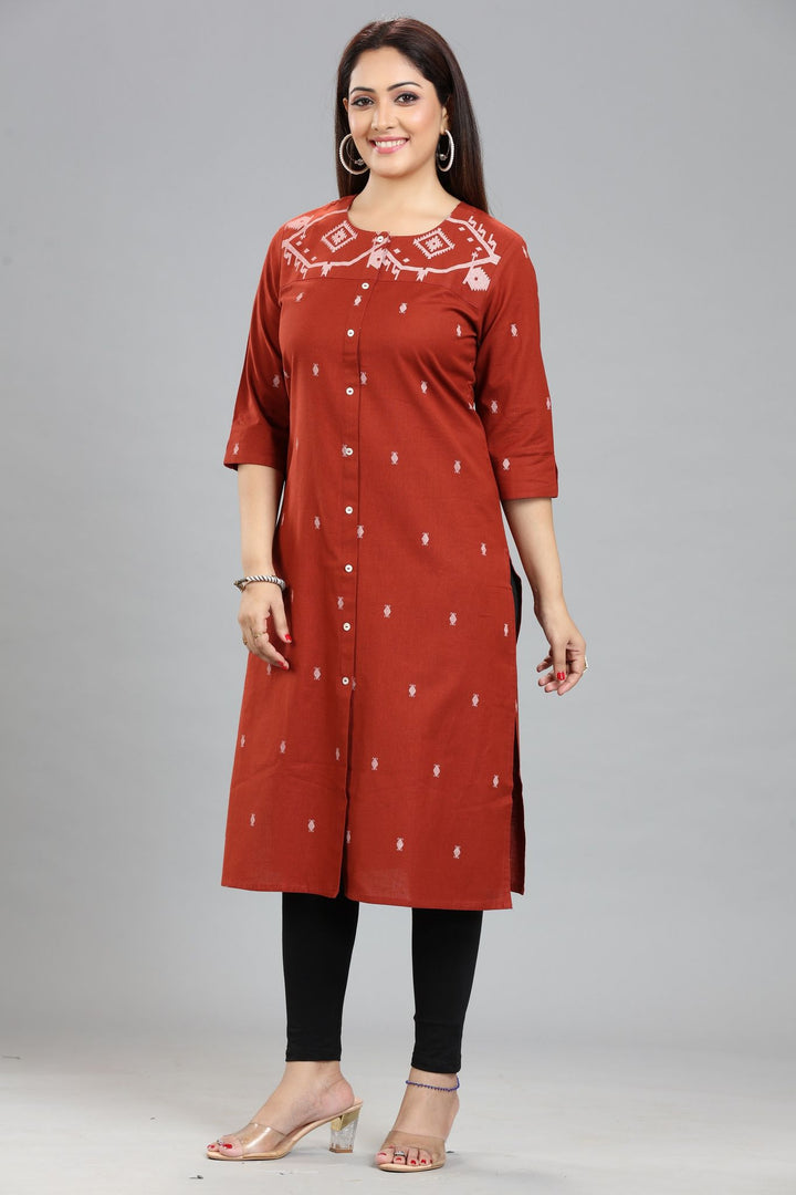 Rust Cotton Straight Yarndyed Kurta