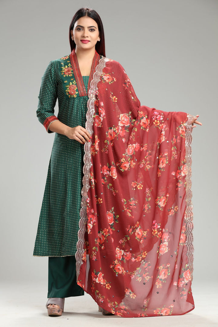 Green Cotton Silk Embroidered Kurta Pant Suit Set