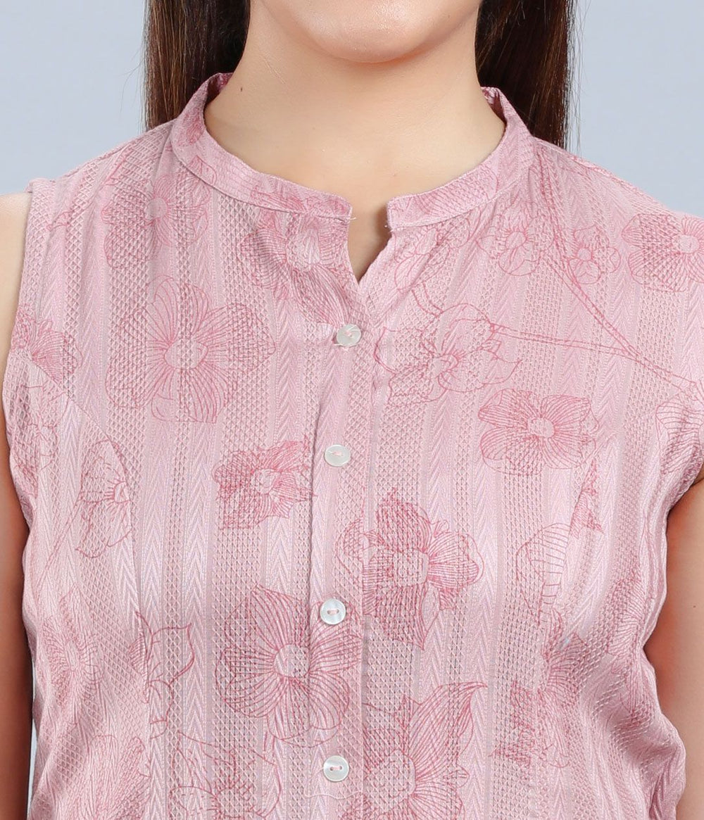 Light Pink Cotton A Line Sleeveless Kurti for women