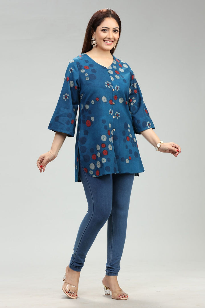 Medha Blue Cotton Short Kurtis