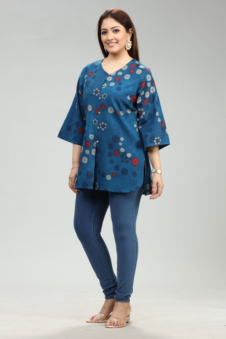 Medha Blue Cotton Short Kurtis