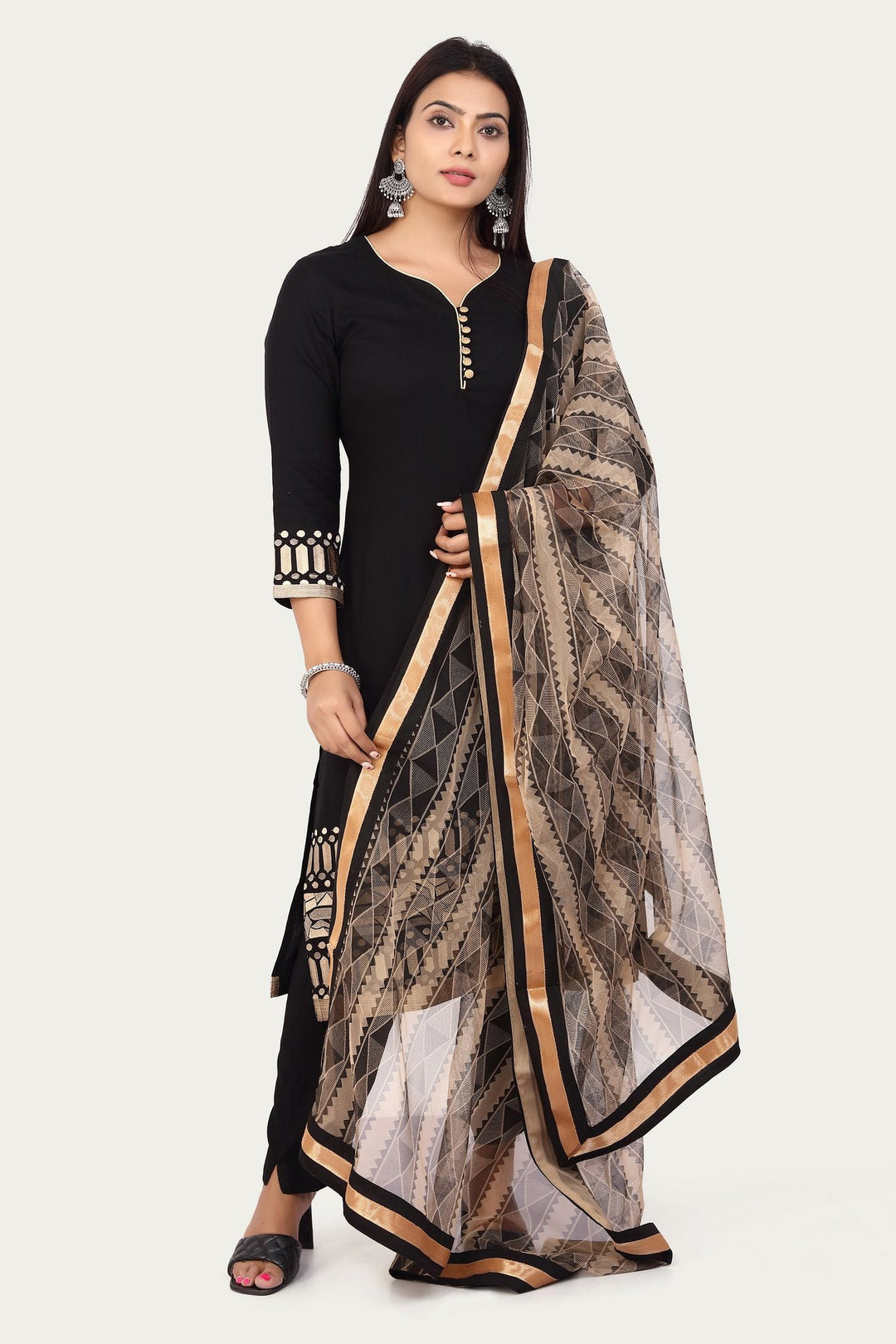 Black Rayon Straight Embroidered Kurta Pant Suit Set