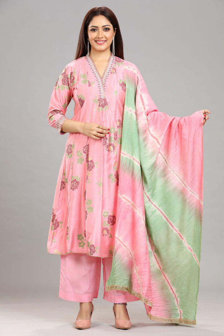 Lafiza Peach Soft Silk Kuta with Palazzos & Dupatta