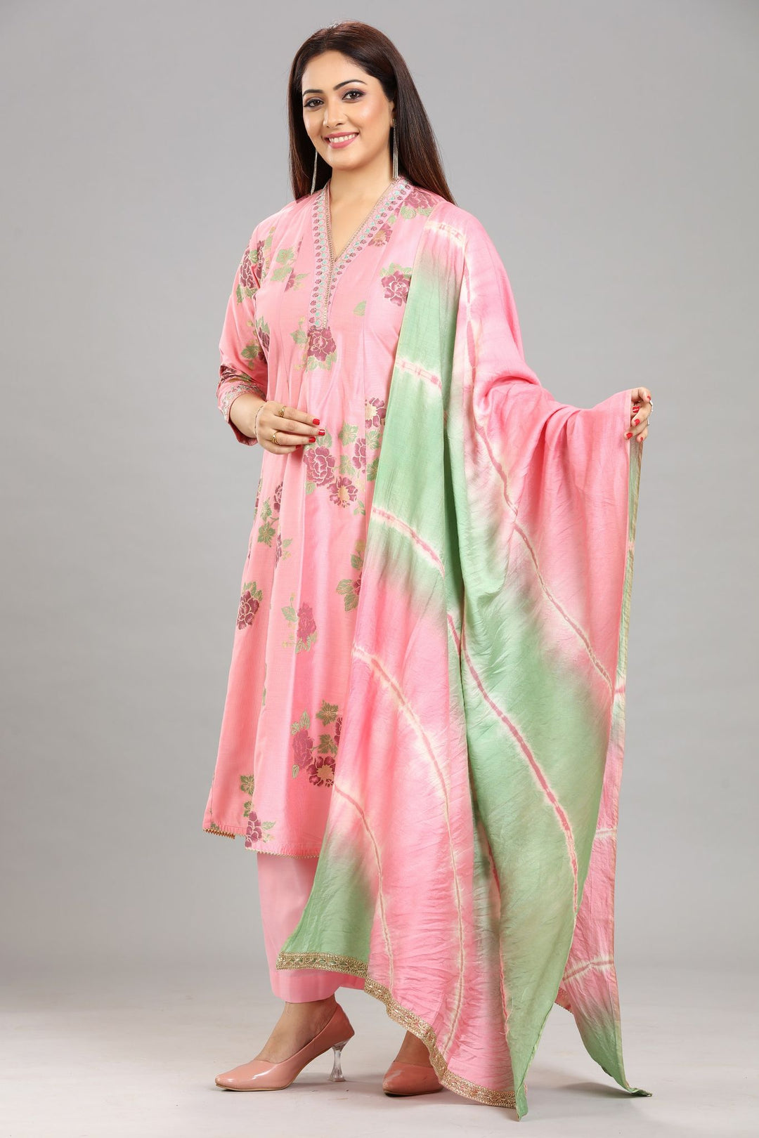 Lafiza Peach Soft Silk Kurta with Palazzos & Dupatta