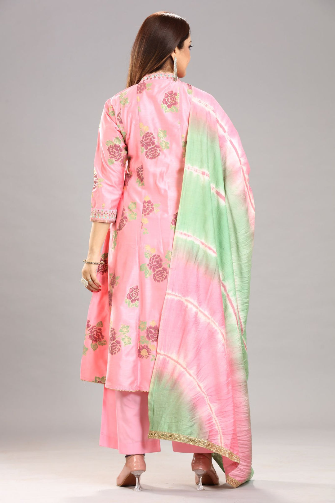 Lafiza Peach Soft Silk Kurta with Palazzos & Dupatta