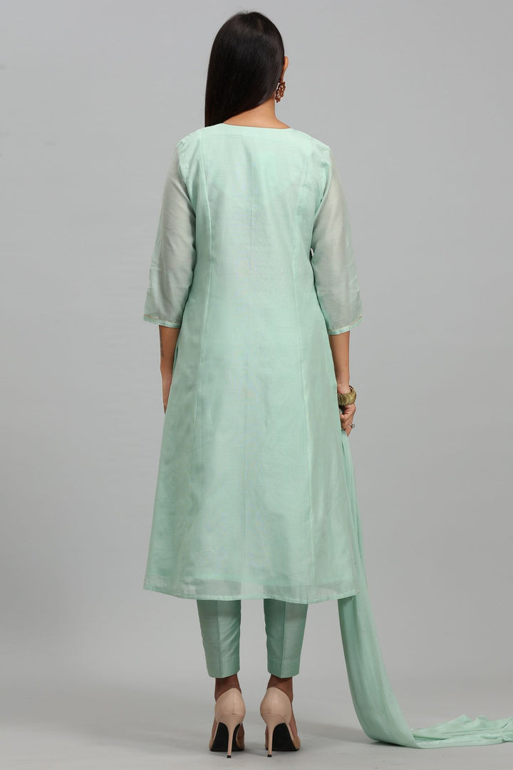 Laiba Pastel Green Chanderi Embroidery Suit Set